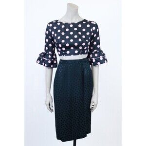 Vintage 1960s 60s Black & Pink Polka Dot Flared Sleeve Crop Top Deadstock XS